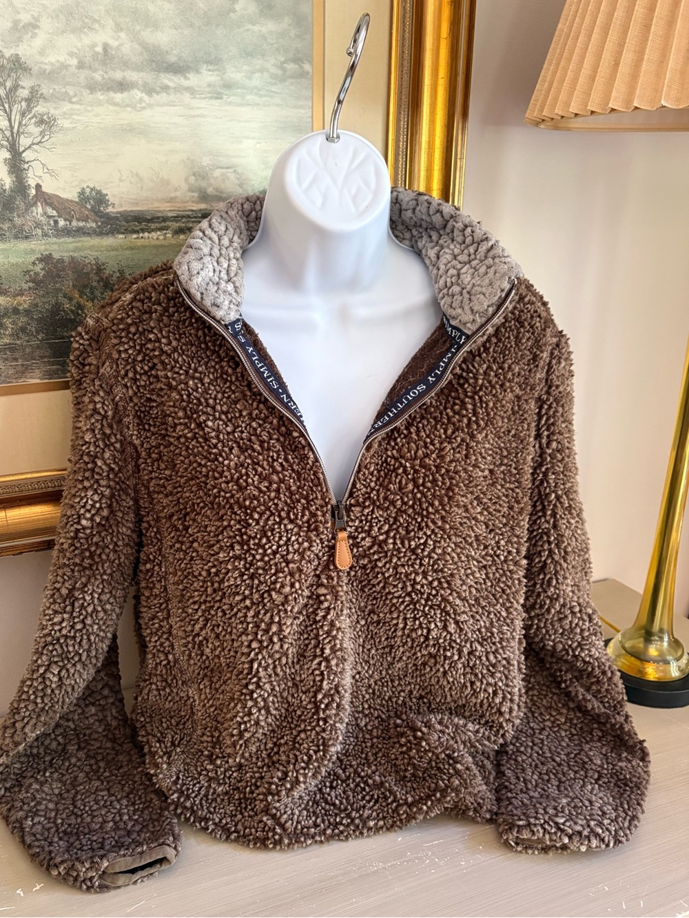 Brown sherpa quarter-zip pullover by Simply Southern
